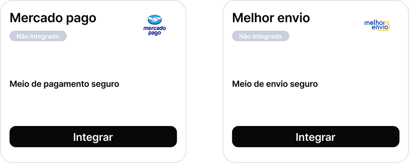 Integrações de pagamento e envio